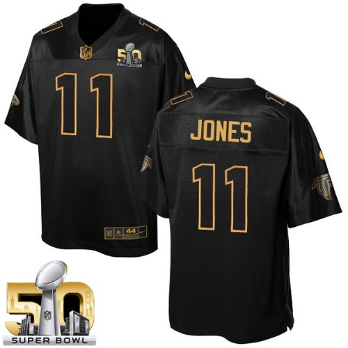 Men's Elite Julio Jones Nike Jersey Black - #11 Pro Line Gold Collection NFL Atlanta Falcons